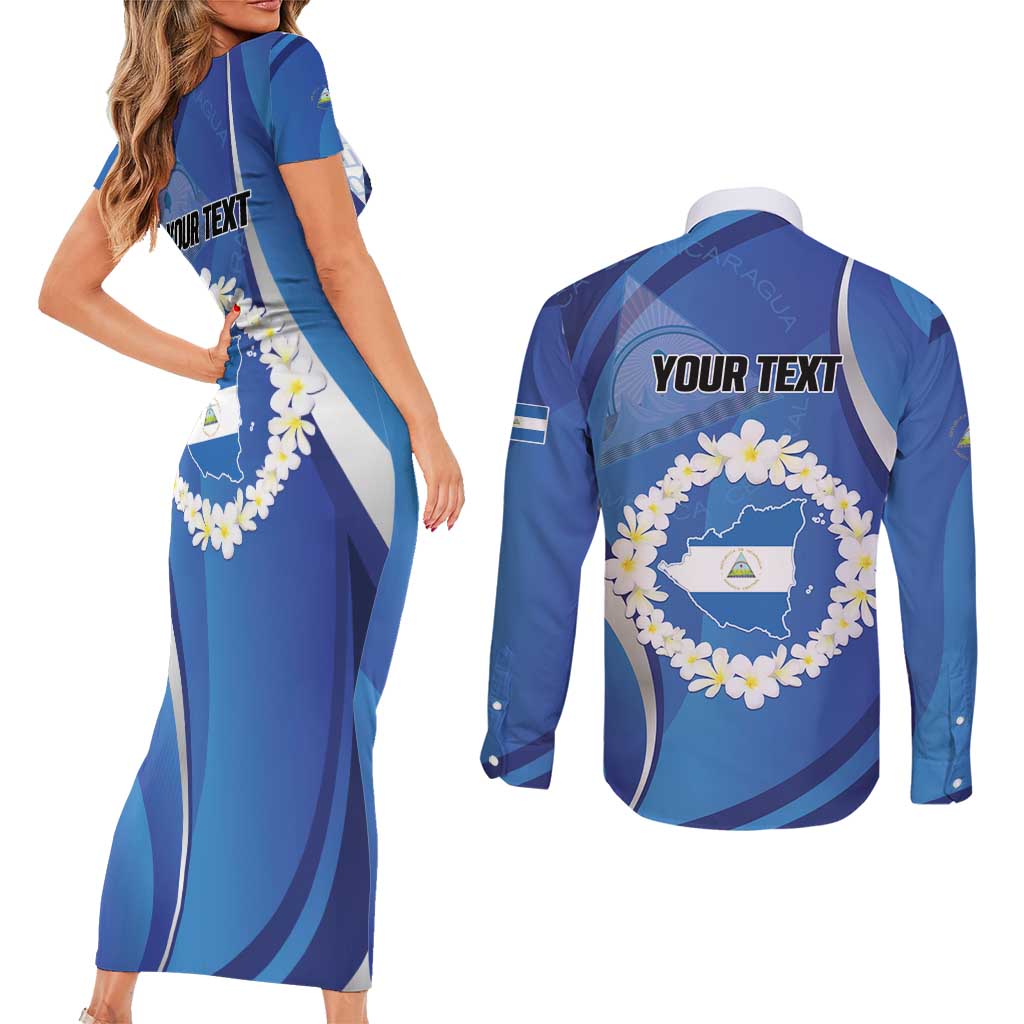 Personalized Nicaragua Independence Day 1821 Couples Matching Short Sleeve Bodycon Dress and Long Sleeve Button Shirt Plumeria Floral - Wonder Print Shop