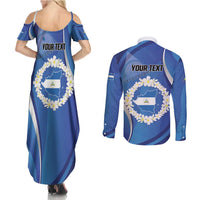 Personalized Nicaragua Independence Day 1821 Couples Matching Summer Maxi Dress and Long Sleeve Button Shirt Plumeria Floral - Wonder Print Shop