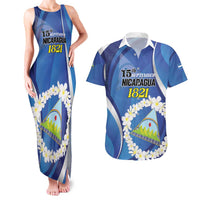 Personalized Nicaragua Independence Day 1821 Couples Matching Tank Maxi Dress and Hawaiian Shirt Plumeria Floral - Wonder Print Shop