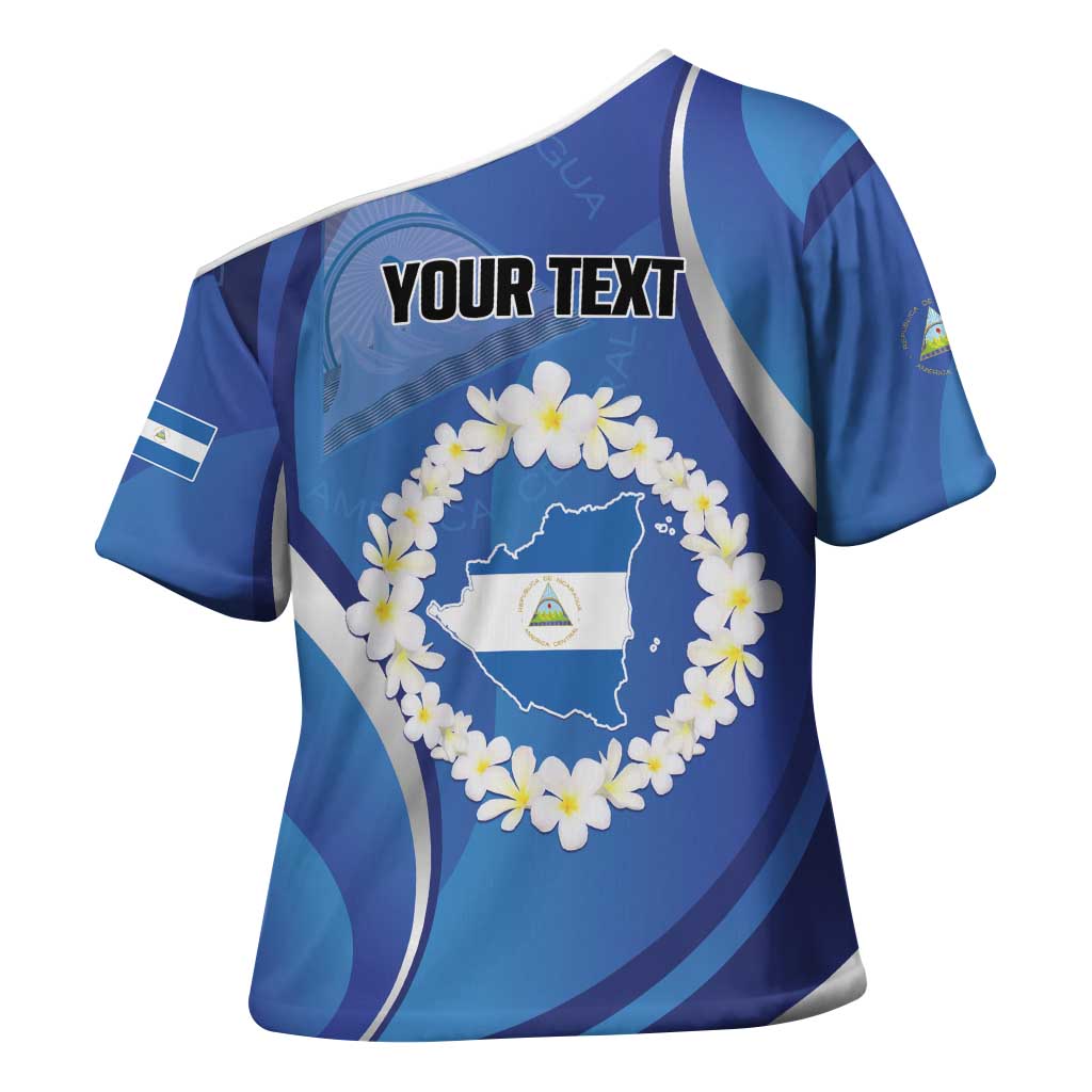 Personalized Nicaragua Independence Day 1821 Cross Shoulder Shirt Plumeria Floral - Wonder Print Shop