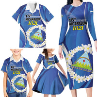 Personalized Nicaragua Independence Day 1821 Family Matching Long Sleeve Bodycon Dress and Hawaiian Shirt Plumeria Floral - Wonder Print Shop