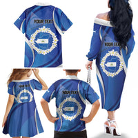 Personalized Nicaragua Independence Day 1821 Family Matching Off The Shoulder Long Sleeve Dress and Hawaiian Shirt Plumeria Floral - Wonder Print Shop