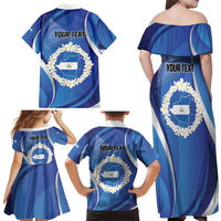 Personalized Nicaragua Independence Day 1821 Family Matching Off Shoulder Maxi Dress and Hawaiian Shirt Plumeria Floral - Wonder Print Shop