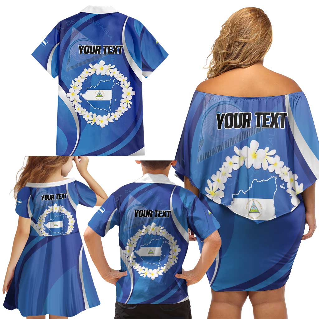 Personalized Nicaragua Independence Day 1821 Family Matching Off Shoulder Short Dress and Hawaiian Shirt Plumeria Floral - Wonder Print Shop