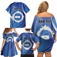 Personalized Nicaragua Independence Day 1821 Family Matching Off Shoulder Short Dress and Hawaiian Shirt Plumeria Floral - Wonder Print Shop