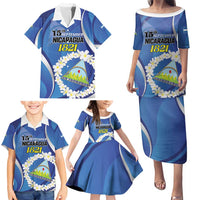 Personalized Nicaragua Independence Day 1821 Family Matching Puletasi and Hawaiian Shirt Plumeria Floral - Wonder Print Shop