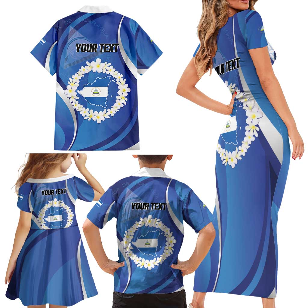 Personalized Nicaragua Independence Day 1821 Family Matching Short Sleeve Bodycon Dress and Hawaiian Shirt Plumeria Floral - Wonder Print Shop
