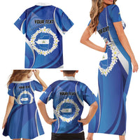Personalized Nicaragua Independence Day 1821 Family Matching Short Sleeve Bodycon Dress and Hawaiian Shirt Plumeria Floral - Wonder Print Shop