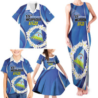 Personalized Nicaragua Independence Day 1821 Family Matching Tank Maxi Dress and Hawaiian Shirt Plumeria Floral - Wonder Print Shop