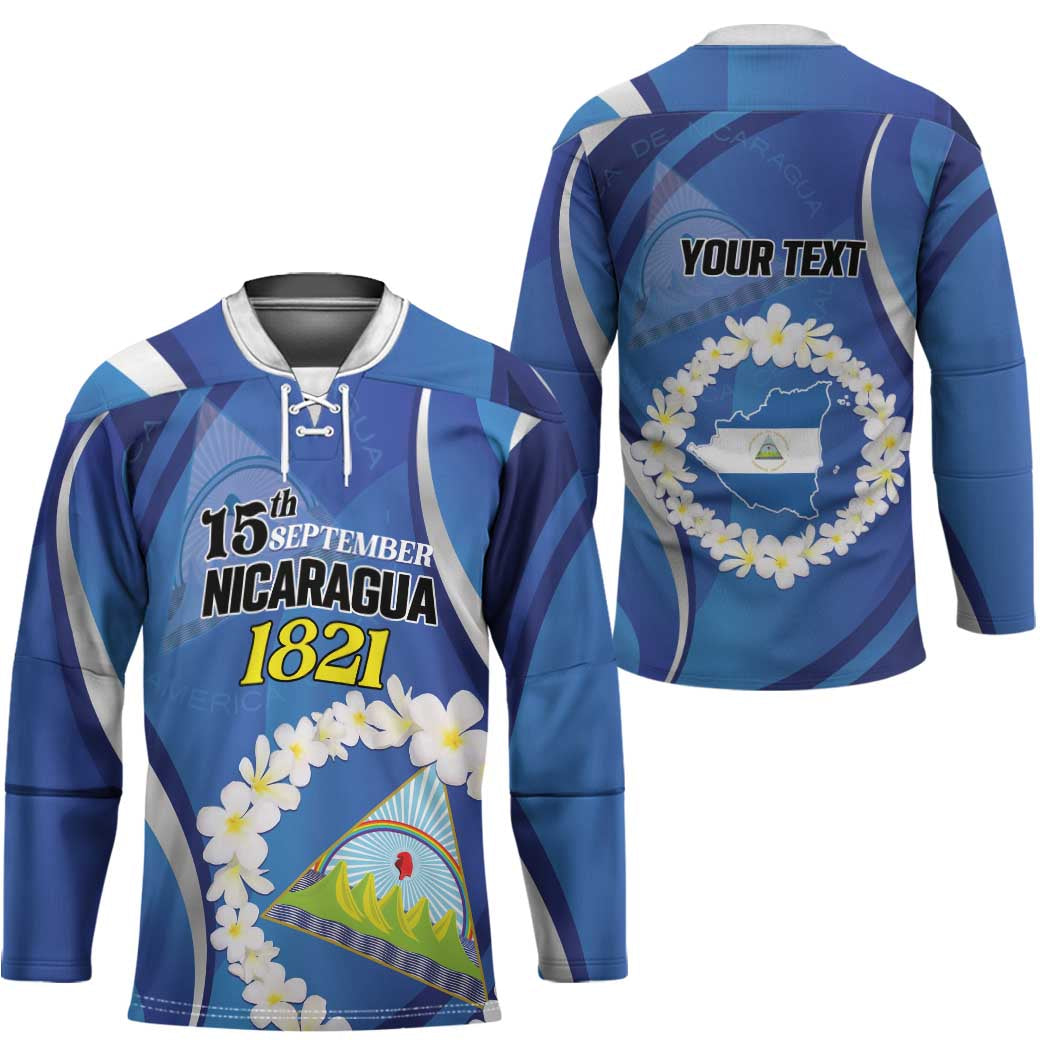 Personalized Nicaragua Independence Day 1821 Hockey Jersey Plumeria Floral - Wonder Print Shop