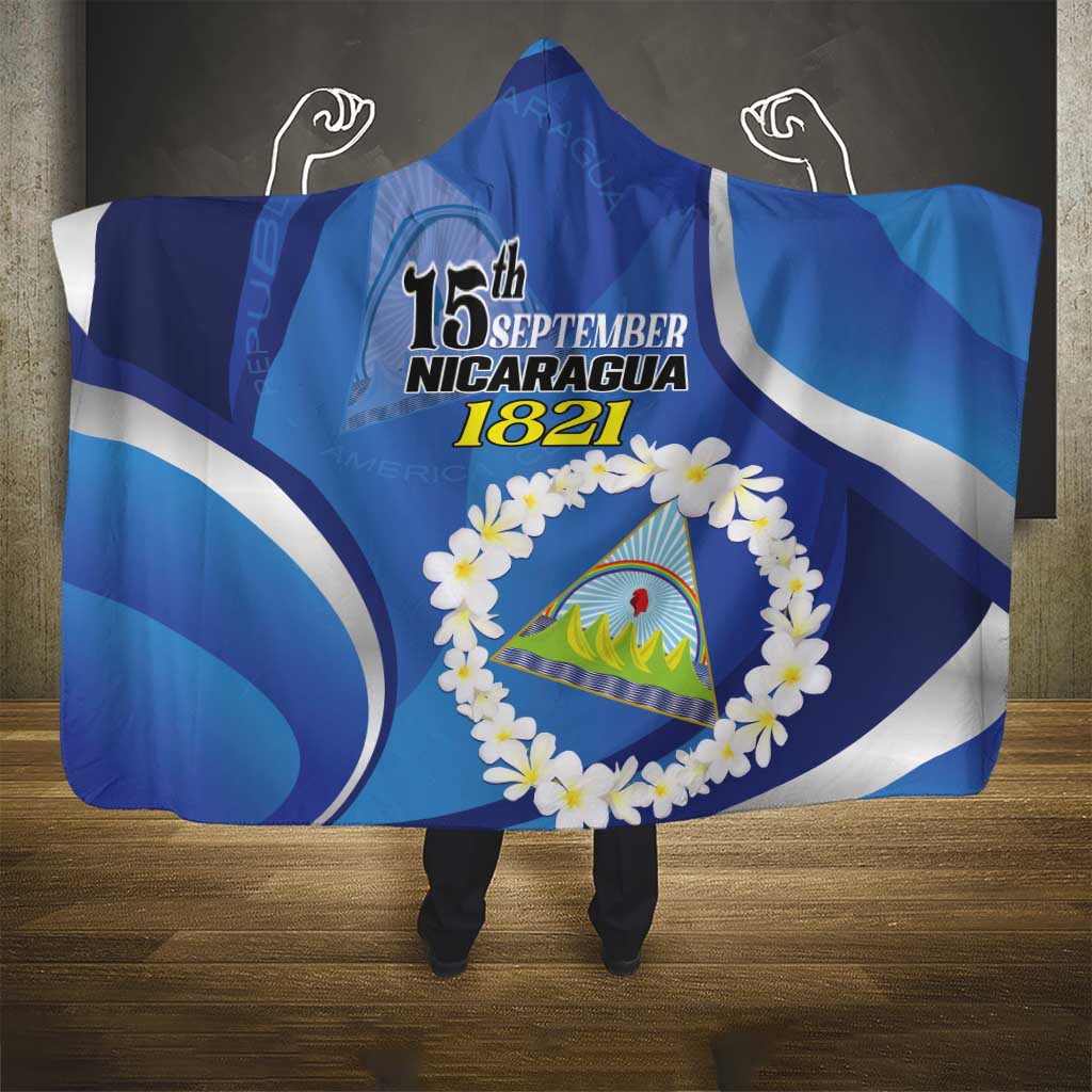 Nicaragua Independence Day 1821 Hooded Blanket Plumeria Floral - Wonder Print Shop