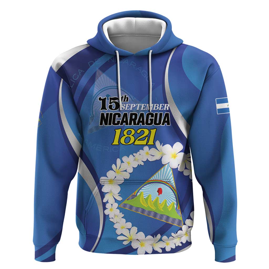Personalized Nicaragua Independence Day 1821 Hoodie Plumeria Floral - Wonder Print Shop