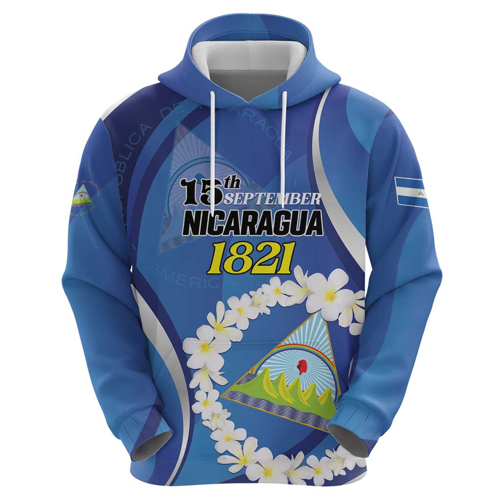 Personalized Nicaragua Independence Day 1821 Hoodie Plumeria Floral - Wonder Print Shop