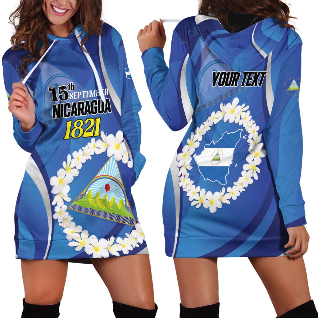 Personalized Nicaragua Independence Day 1821 Hoodie Dress Plumeria Floral - Wonder Print Shop