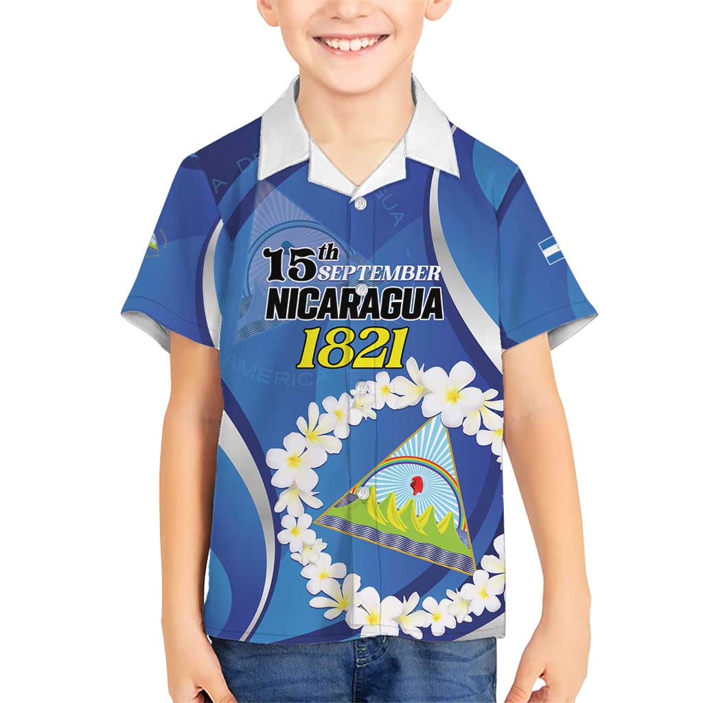 Personalized Nicaragua Independence Day 1821 Kid Hawaiian Shirt Plumeria Floral - Wonder Print Shop