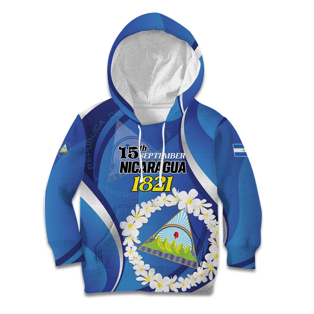 Personalized Nicaragua Independence Day 1821 Kid Hoodie Plumeria Floral - Wonder Print Shop