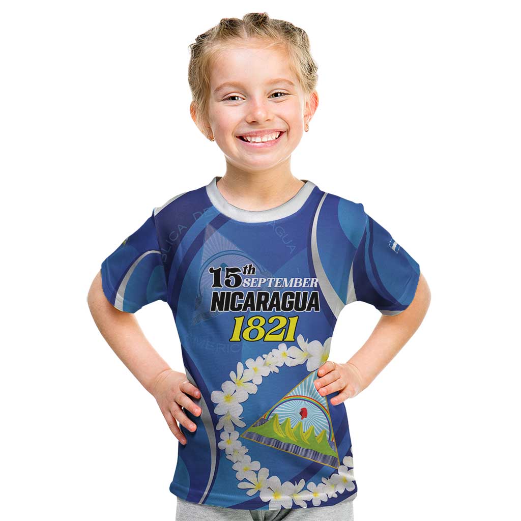 Personalized Nicaragua Independence Day 1821 Kid T Shirt Plumeria Floral - Wonder Print Shop