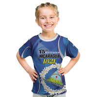 Personalized Nicaragua Independence Day 1821 Kid T Shirt Plumeria Floral - Wonder Print Shop