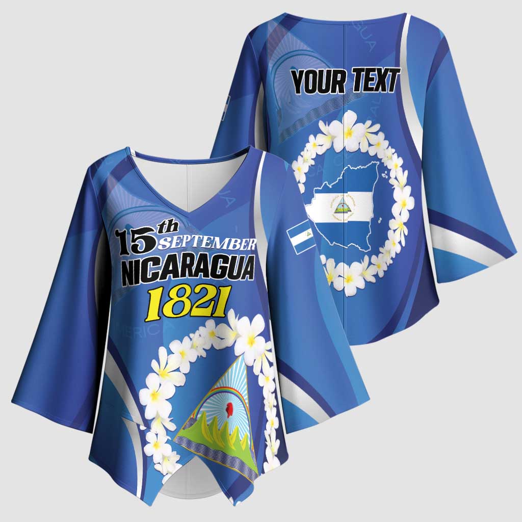 Personalized Nicaragua Independence Day 1821 Kimono Sleeve Blouse Plumeria Floral - Wonder Print Shop