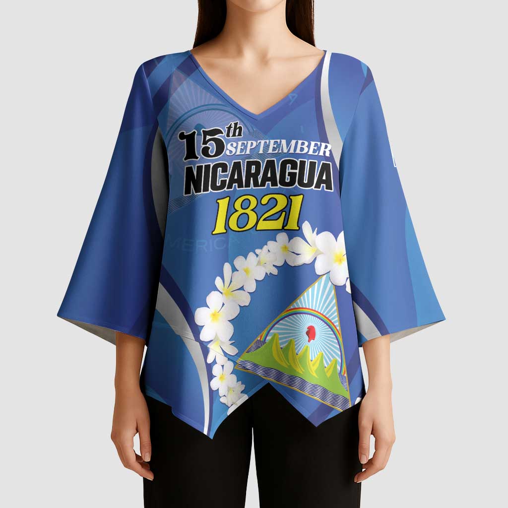 Personalized Nicaragua Independence Day 1821 Kimono Sleeve Blouse Plumeria Floral - Wonder Print Shop