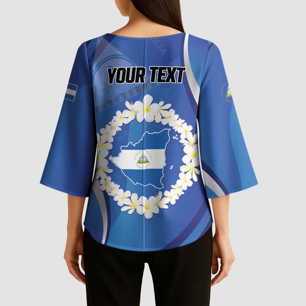 Personalized Nicaragua Independence Day 1821 Kimono Sleeve Blouse Plumeria Floral - Wonder Print Shop