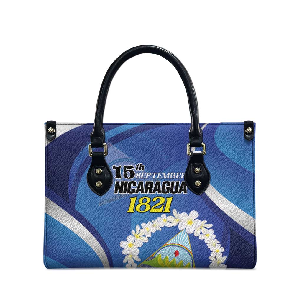 Nicaragua Independence Day 1821 Leather Bag Plumeria Floral - Wonder Print Shop