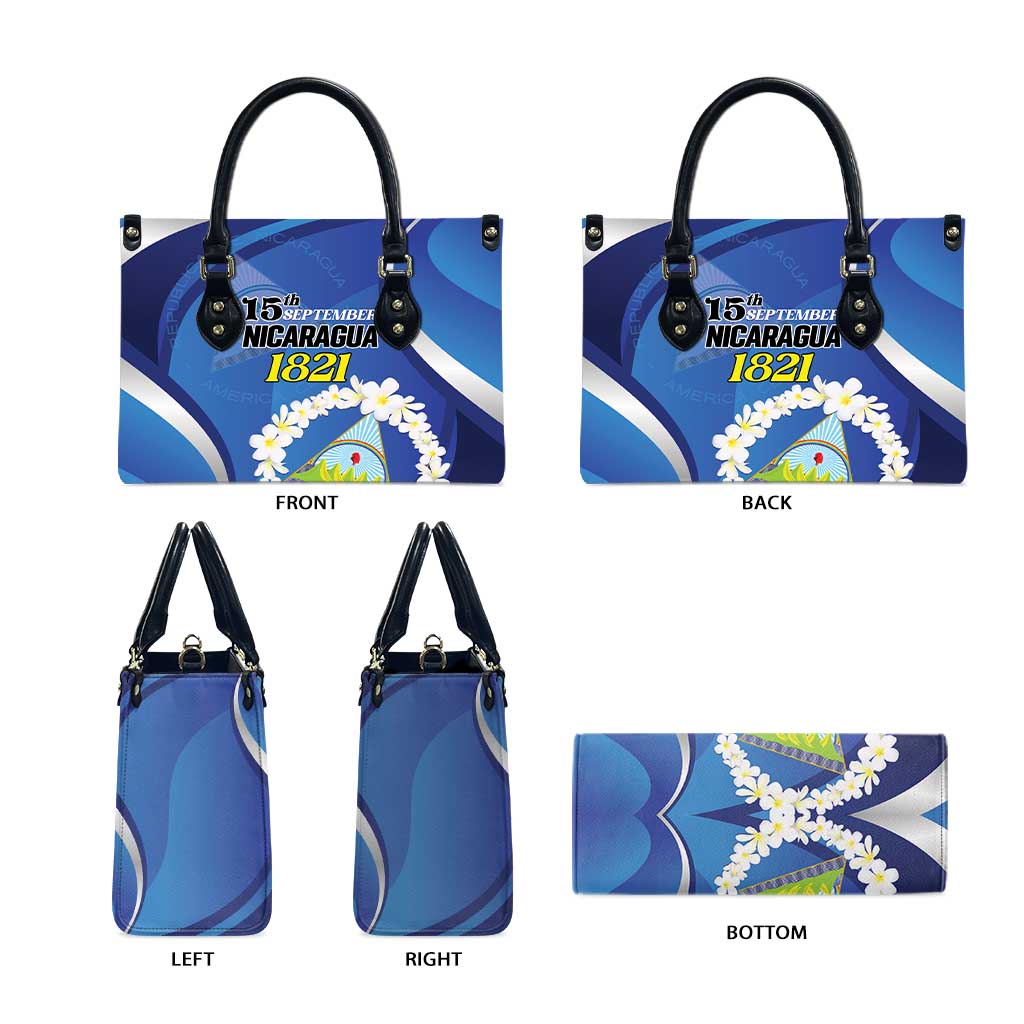 Nicaragua Independence Day 1821 Leather Bag Plumeria Floral - Wonder Print Shop