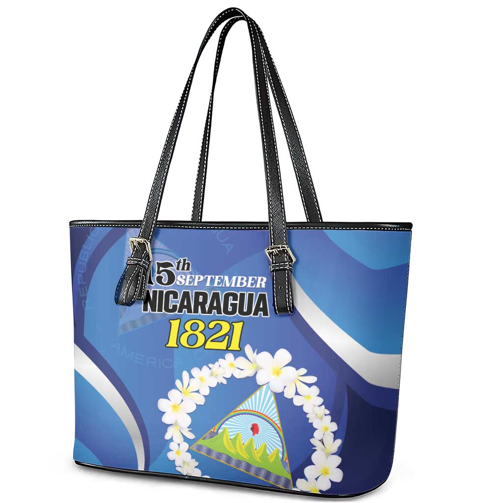 Nicaragua Independence Day 1821 Leather Tote Bag Plumeria Floral - Wonder Print Shop