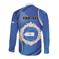 Personalized Nicaragua Independence Day 1821 Long Sleeve Button Shirt Plumeria Floral - Wonder Print Shop