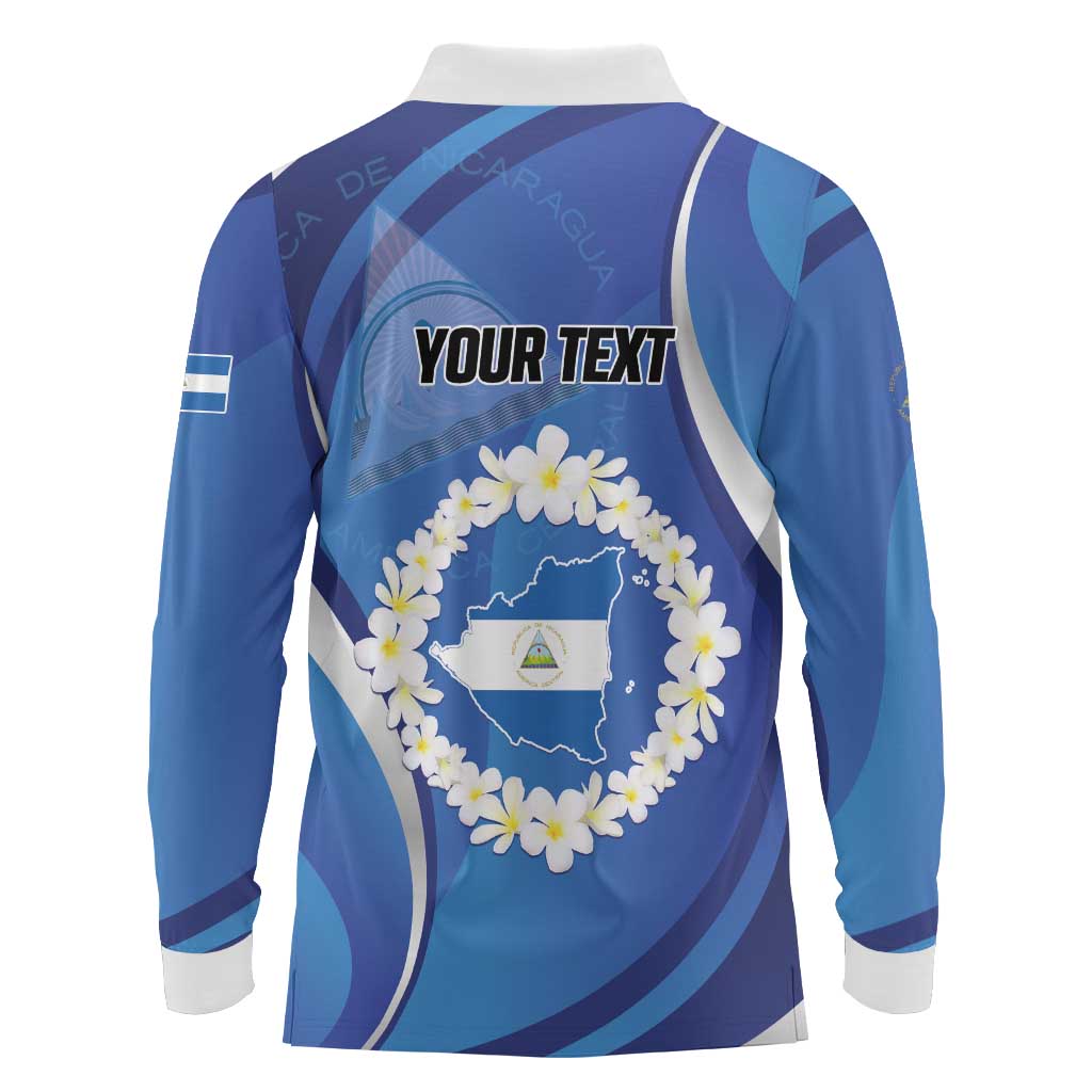 Personalized Nicaragua Independence Day 1821 Long Sleeve Polo Shirt Plumeria Floral - Wonder Print Shop
