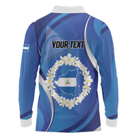 Personalized Nicaragua Independence Day 1821 Long Sleeve Polo Shirt Plumeria Floral - Wonder Print Shop