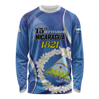 Personalized Nicaragua Independence Day 1821 Long Sleeve Shirt Plumeria Floral - Wonder Print Shop