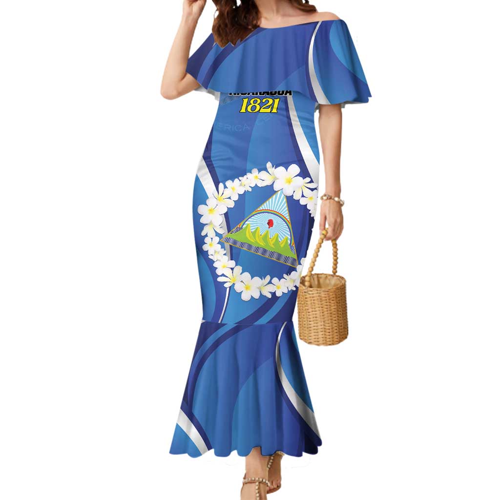 Personalized Nicaragua Independence Day 1821 Mermaid Dress Plumeria Floral - Wonder Print Shop