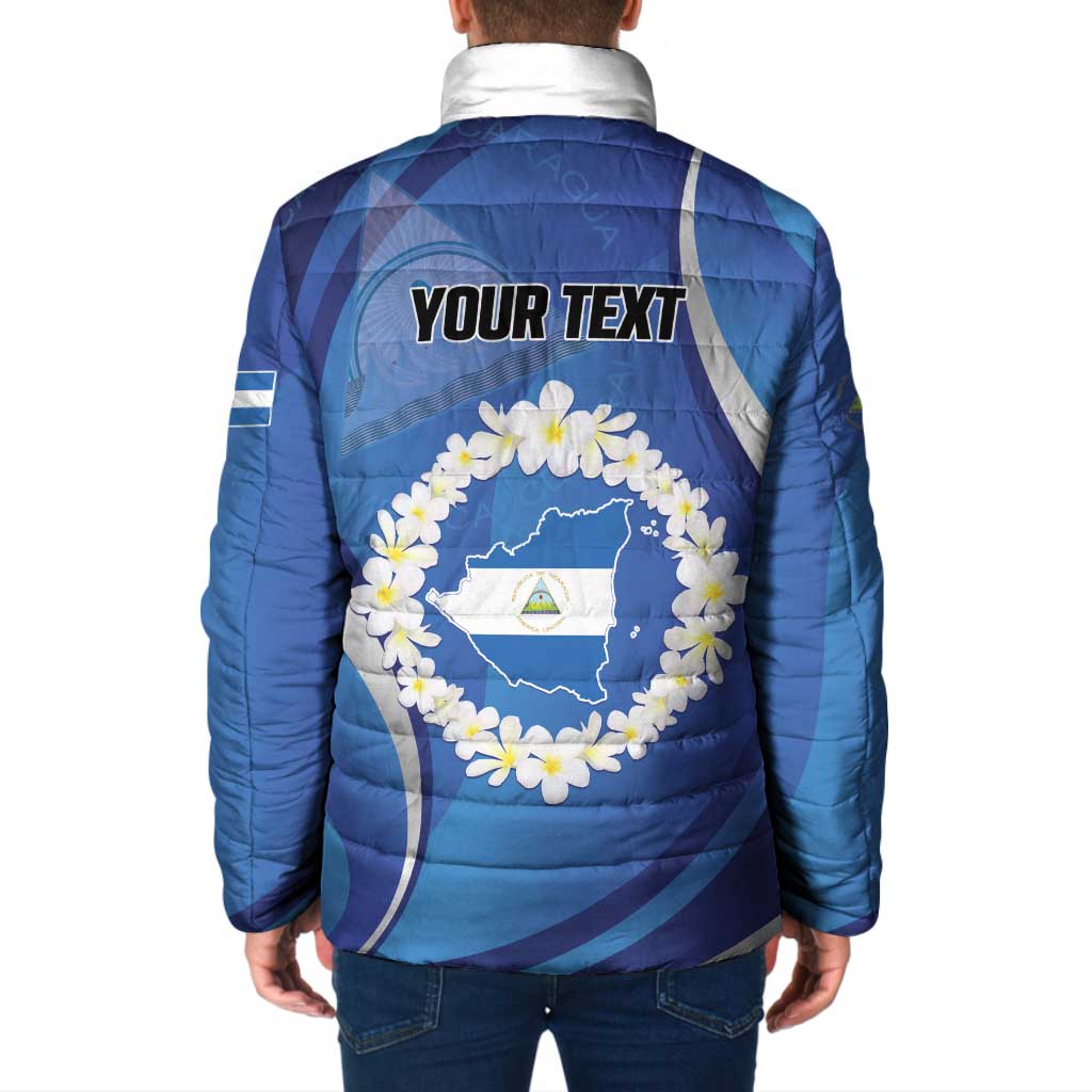Personalized Nicaragua Independence Day 1821 Padded Jacket Plumeria Floral - Wonder Print Shop