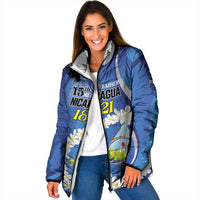 Personalized Nicaragua Independence Day 1821 Padded Jacket Plumeria Floral - Wonder Print Shop