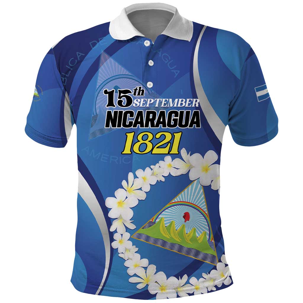 Personalized Nicaragua Independence Day 1821 Polo Shirt Plumeria Floral - Wonder Print Shop