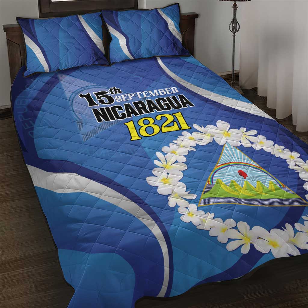 Nicaragua Independence Day 1821 Quilt Bed Set Plumeria Floral - Wonder Print Shop