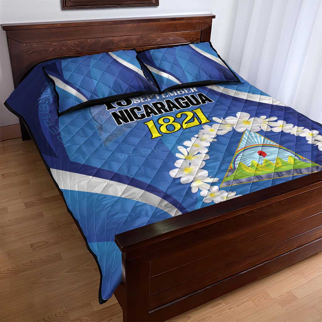 Nicaragua Independence Day 1821 Quilt Bed Set Plumeria Floral - Wonder Print Shop