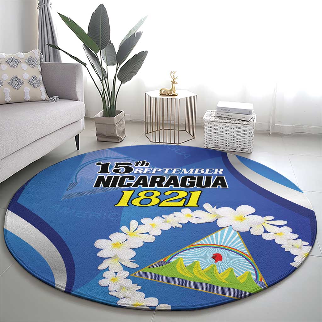 Nicaragua Independence Day 1821 Round Carpet Plumeria Floral - Wonder Print Shop