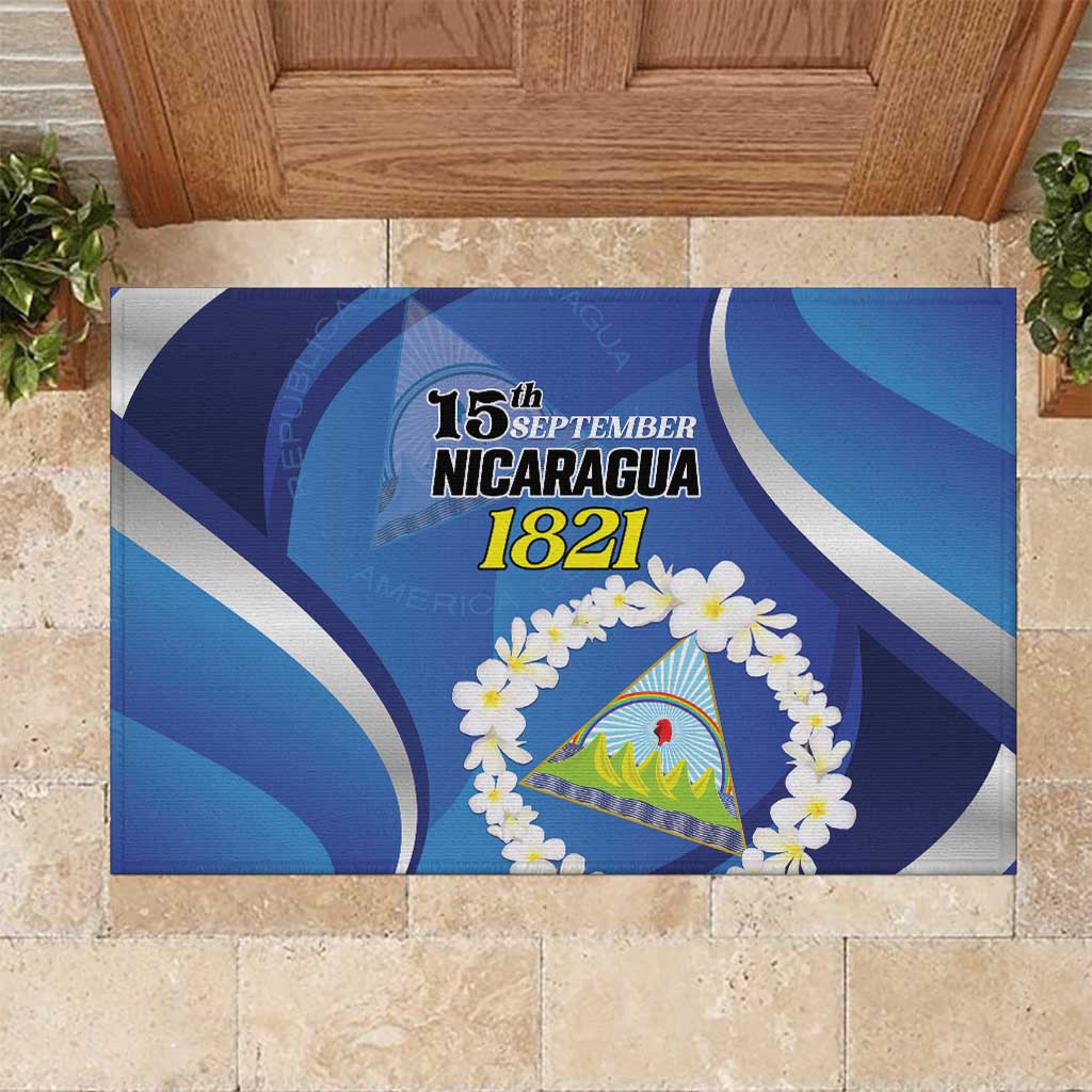 Nicaragua Independence Day 1821 Rubber Doormat Plumeria Floral - Wonder Print Shop