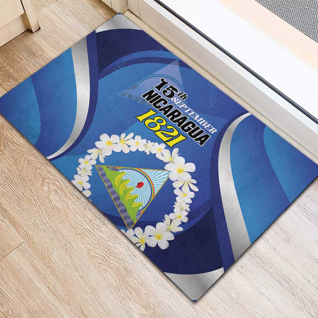 Nicaragua Independence Day 1821 Rubber Doormat Plumeria Floral - Wonder Print Shop