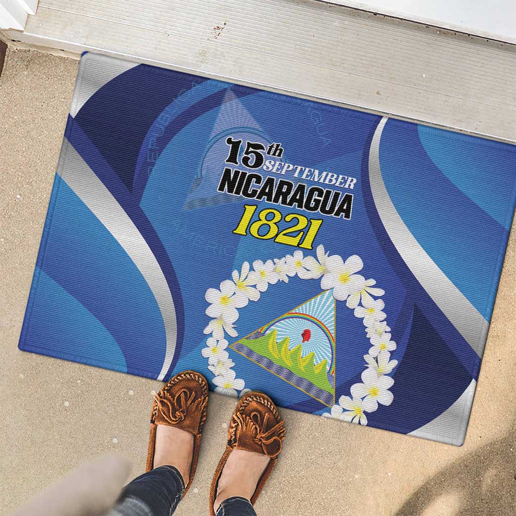 Nicaragua Independence Day 1821 Rubber Doormat Plumeria Floral - Wonder Print Shop