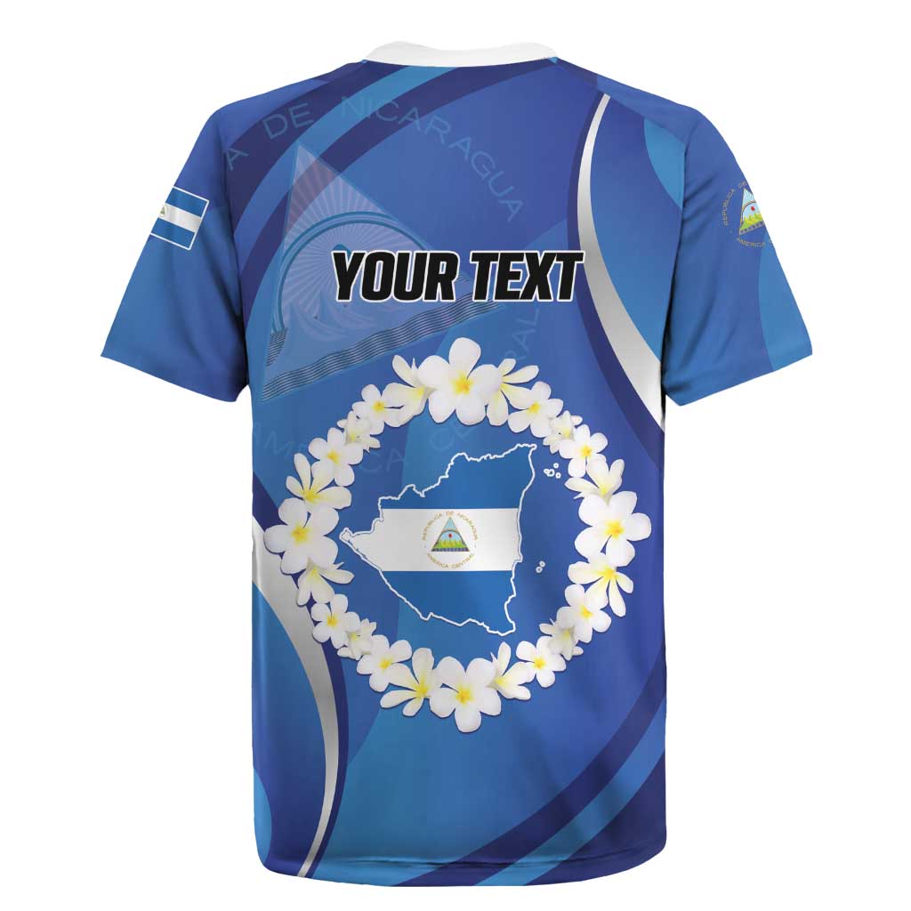 Personalized Nicaragua Independence Day 1821 Rugby Jersey Plumeria Floral - Wonder Print Shop