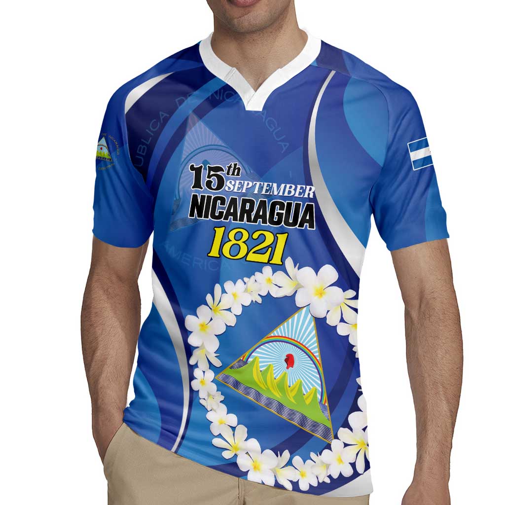 Personalized Nicaragua Independence Day 1821 Rugby Jersey Plumeria Floral - Wonder Print Shop