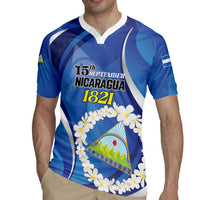 Personalized Nicaragua Independence Day 1821 Rugby Jersey Plumeria Floral - Wonder Print Shop