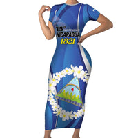Personalized Nicaragua Independence Day 1821 Short Sleeve Bodycon Dress Plumeria Floral - Wonder Print Shop