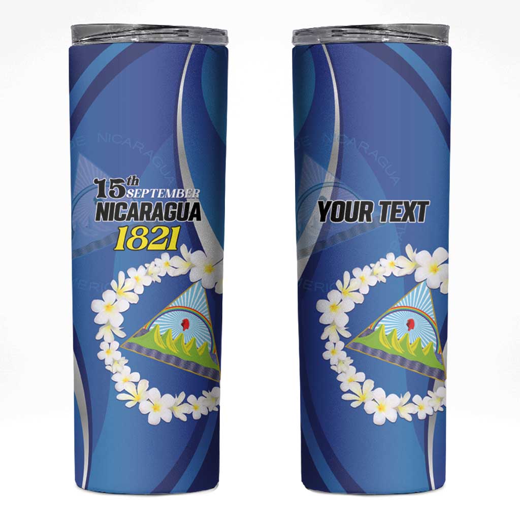 Personalized Nicaragua Independence Day 1821 Skinny Tumbler Plumeria Floral - Wonder Print Shop