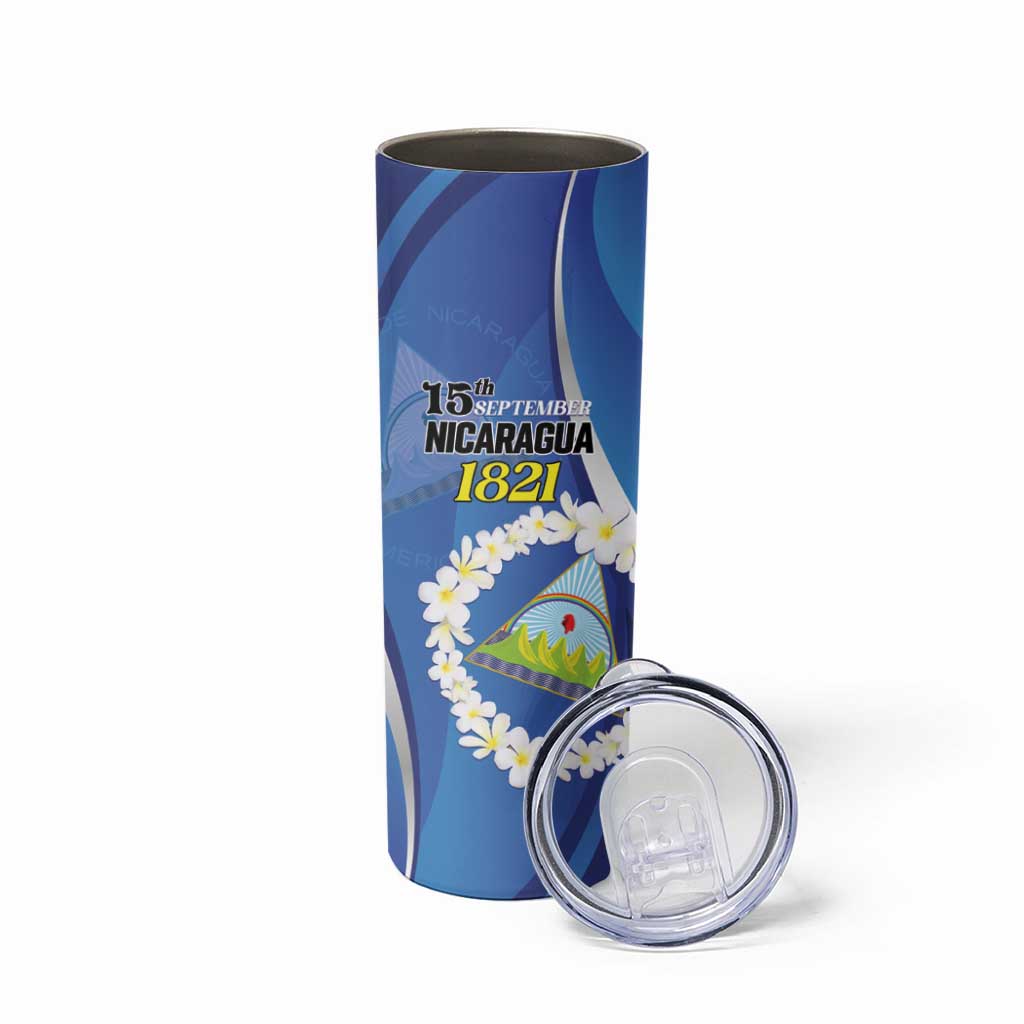 Personalized Nicaragua Independence Day 1821 Skinny Tumbler Plumeria Floral - Wonder Print Shop