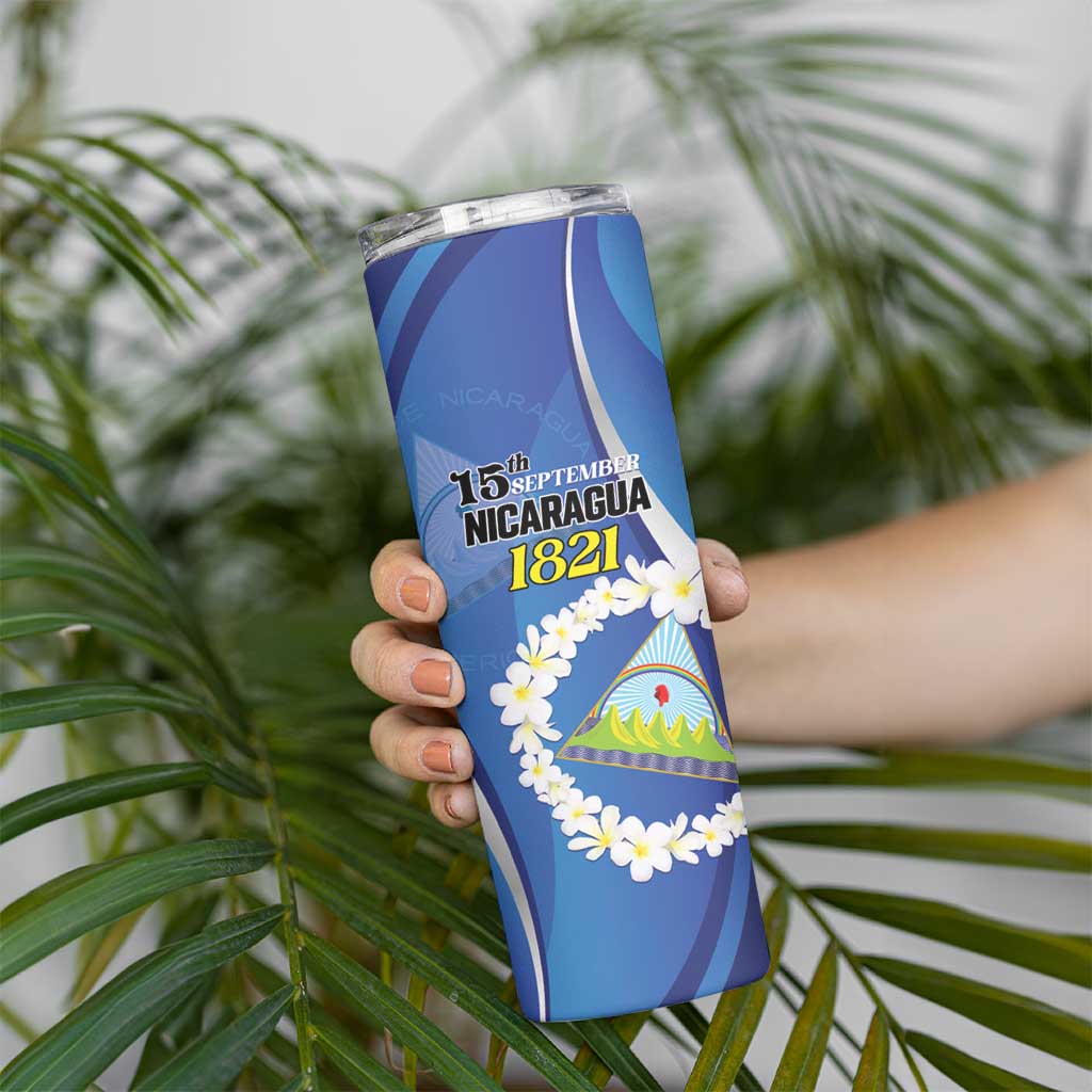 Personalized Nicaragua Independence Day 1821 Skinny Tumbler Plumeria Floral - Wonder Print Shop