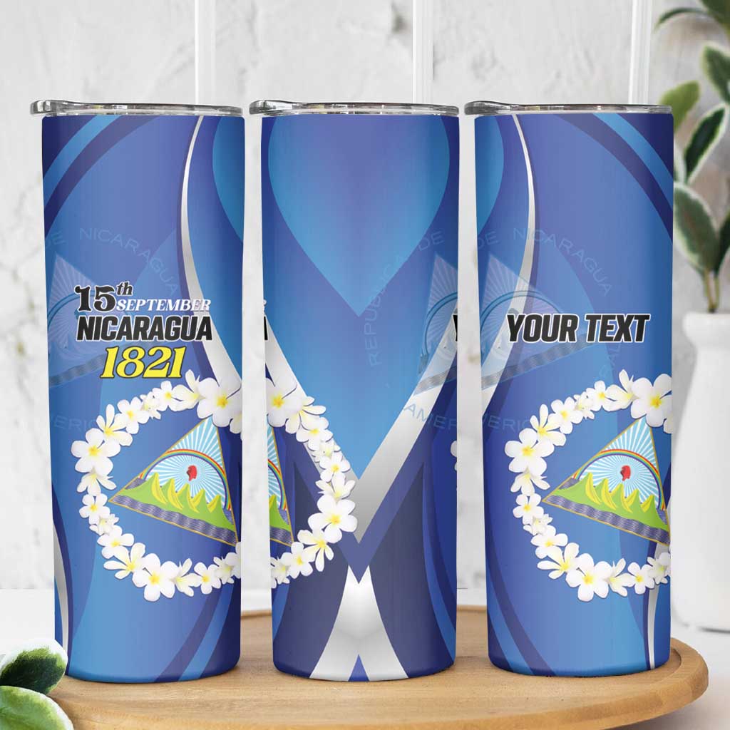 Personalized Nicaragua Independence Day 1821 Skinny Tumbler Plumeria Floral - Wonder Print Shop